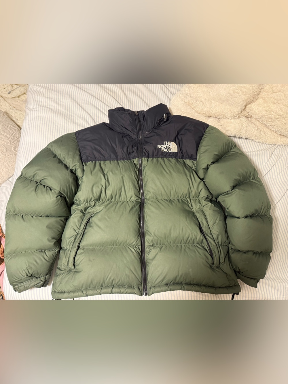 The North Face Olive Green and Black Down Puffer Jacket